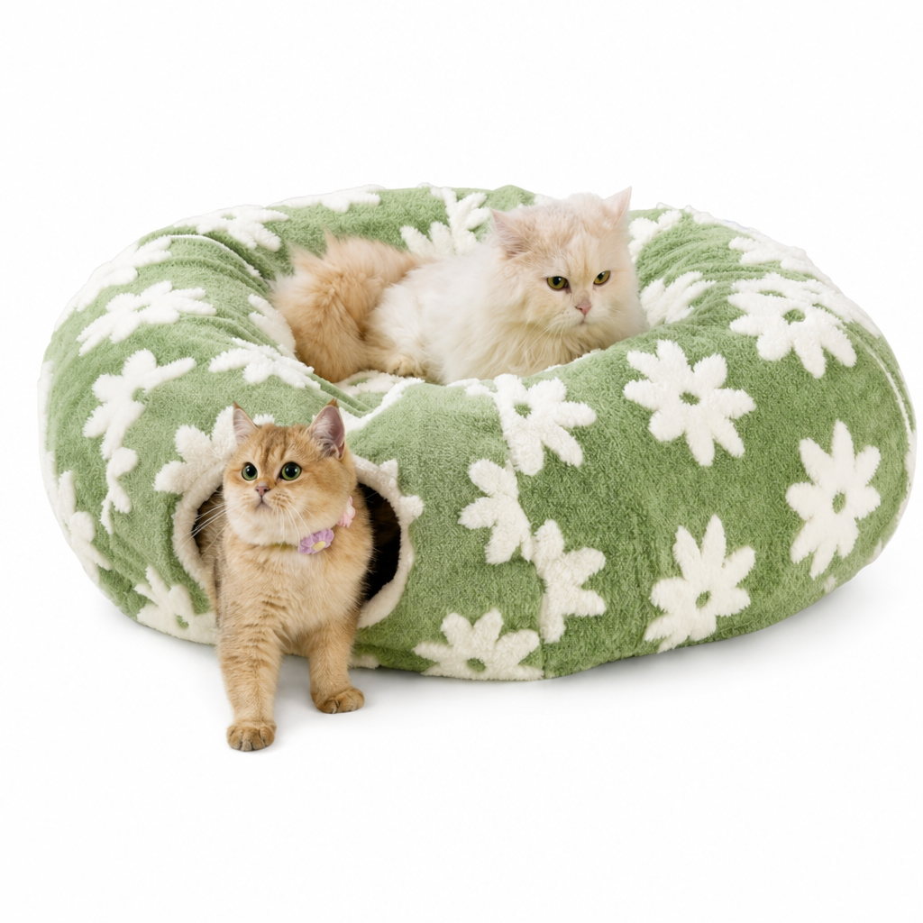 Removable and Washable Donut Cat Tunnel Bed Round Pet Nest Cushion Mat for Indoor Cats