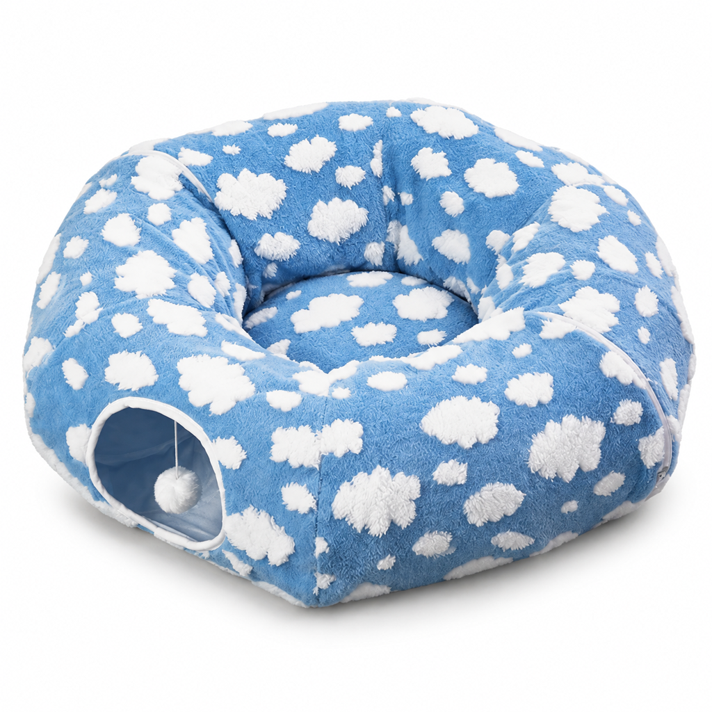 Removable and Washable Donut Cat Tunnel Bed Round Pet Nest Cushion Mat for Indoor Cats