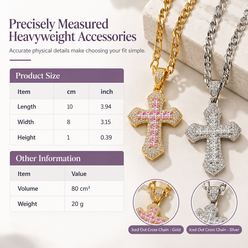 ⏳Time-Limited Special⏰Hip Hop Double Layer Baguette Rhinestone Cross Brass with Figaro Chain