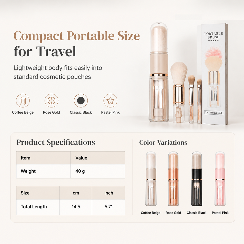 🎁2026 New Arrivals 50% OFF💥🖌️Portable Retractable Makeup Brush Set Multifunctional Travel Cosmetic Tool with Powder Blush and Silicone Lip Brush
