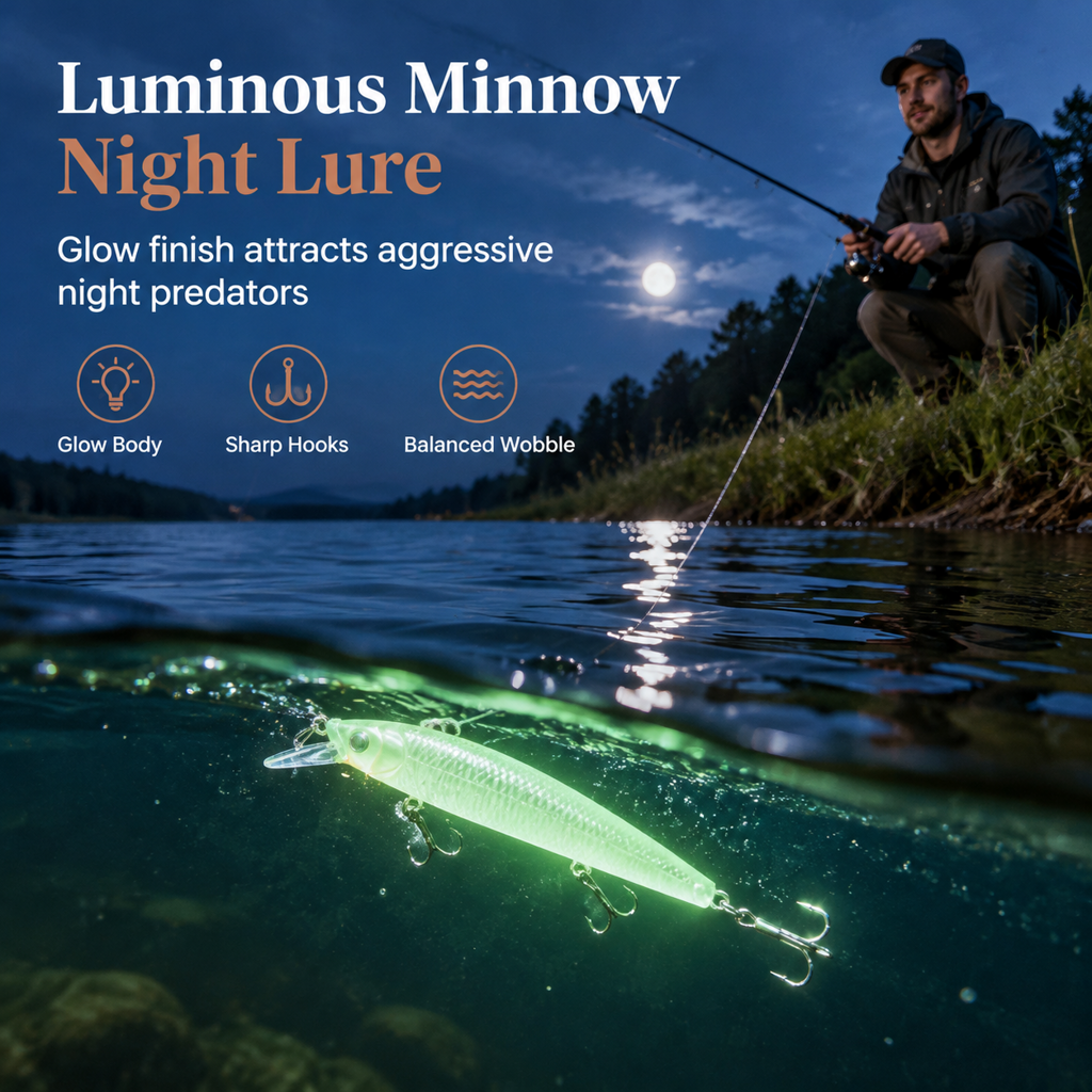 🔥50% OFF!!📢🎣 7cm 8g Luminous Minnow Hard Bait – Glow Brighter After Dark & Make Your Lure Easier to Track on Night Fishing Trips 🌙✨