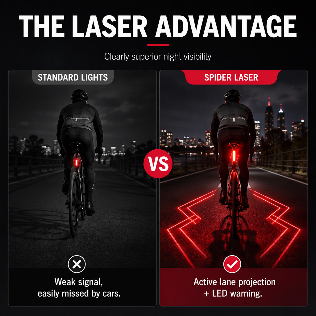 🔴 Rechargeable Safety Bike Taillight – Laser Warning, IPX5 Waterproof, USB Charge 💡