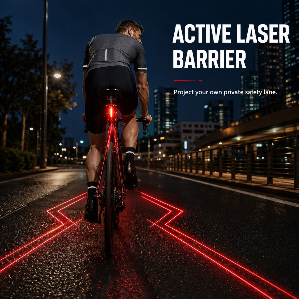 🔴 Rechargeable Safety Bike Taillight – Laser Warning, IPX5 Waterproof, USB Charge 💡