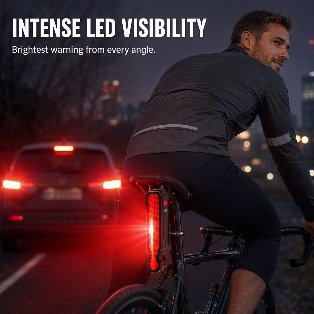 🔴 Rechargeable Safety Bike Taillight – Laser Warning, IPX5 Waterproof, USB Charge 💡