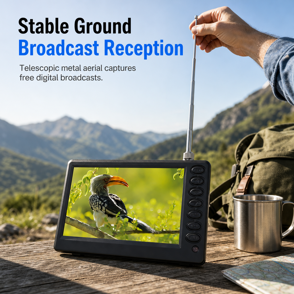 📺 Portable Digital TV – Telescopic Antenna for Local TV & Memory Card Playback