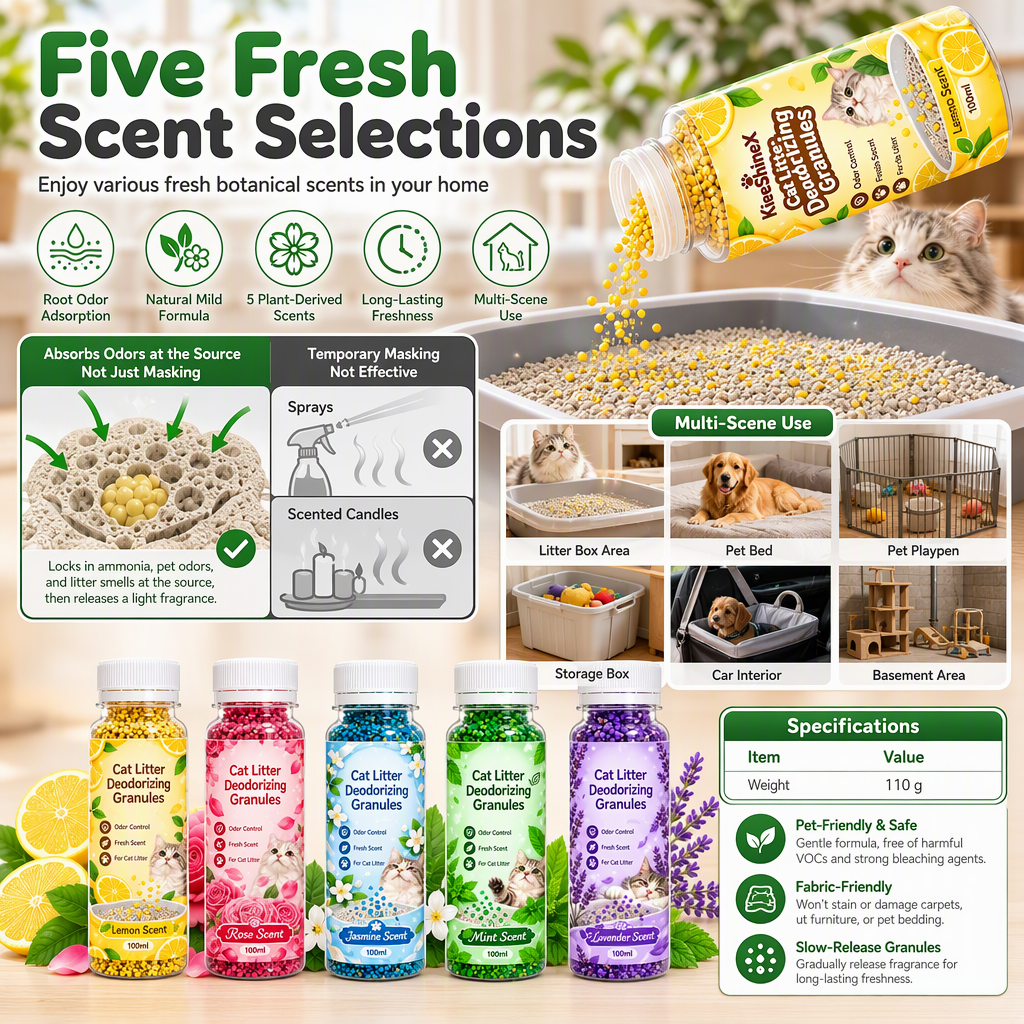 📢📢50%  OFF !! ⏰Cat Litter Deodorizing Granules – Easy Sprinkle-On Odor Control in Five Fresh Scents 🌿🏠