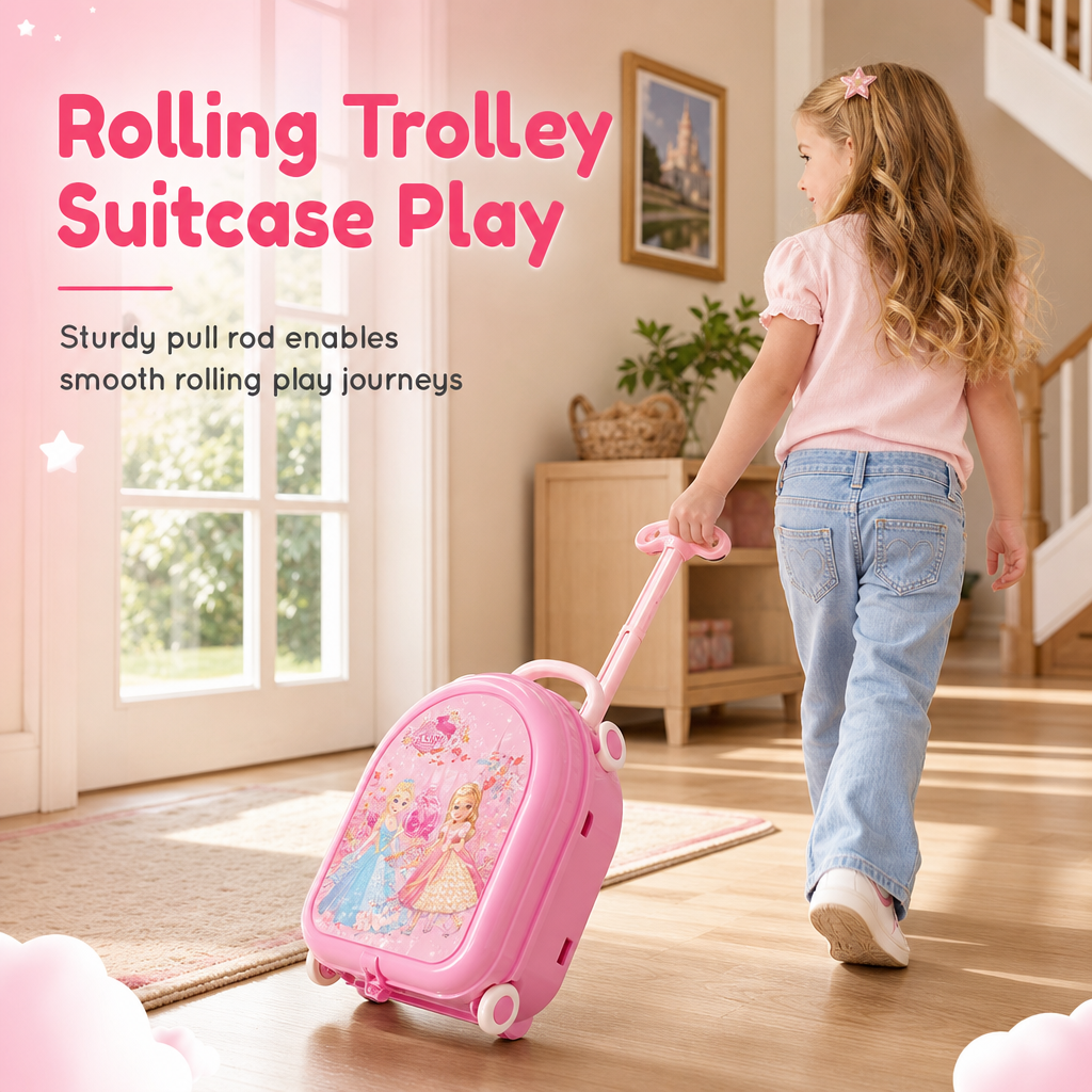 📢📢 50% OFF🎀Kids’ Pretend Makeup Vanity Suitcase – Portable Dress-Up Toy Set for Girls