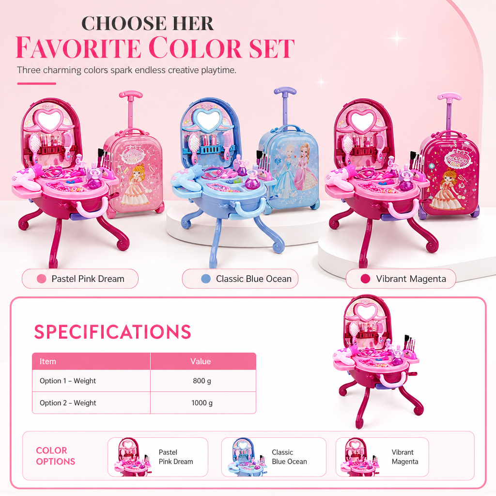 📢📢 50% OFF🎀Kids’ Pretend Makeup Vanity Suitcase – Portable Dress-Up Toy Set for Girls