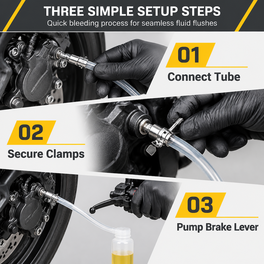 📢📢50%  OFF !! ⏰ Motorcycle Hydraulic Brake Bleeder Tool – One-Way Valve & Fluid Extraction Hose Kit 🏍️