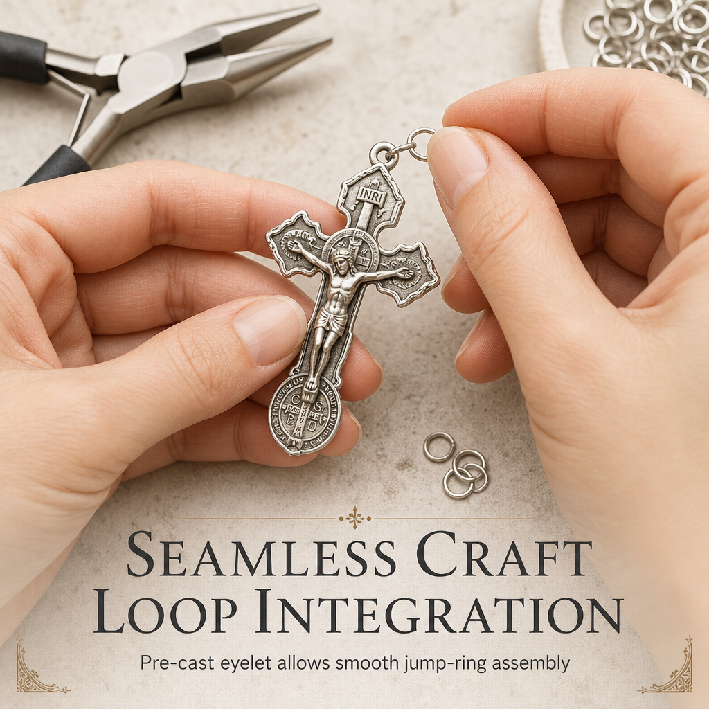 ✝️Zinc Alloy Pardon Crucifix with and Saint Benedict Medals Religious Charm for Jewelry Making