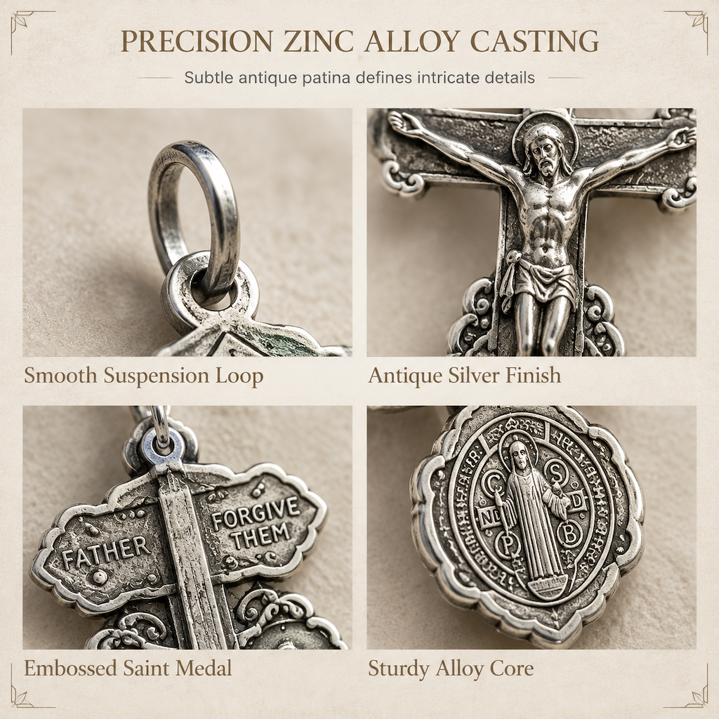 ✝️Zinc Alloy Pardon Crucifix with and Saint Benedict Medals Religious Charm for Jewelry Making