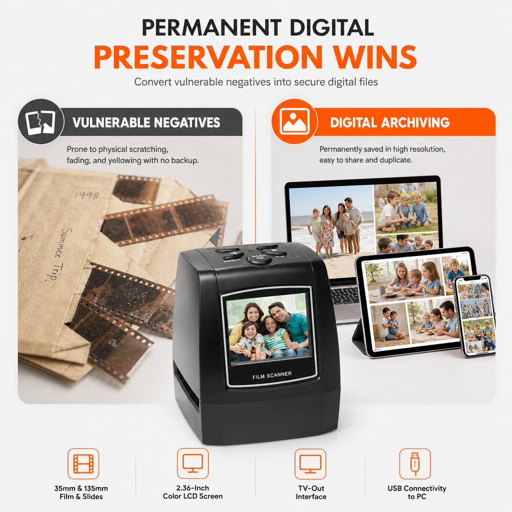 Portable 35mm 135mm Film Scanner with 2.36 Inch LCD Screen for Negatives and Slides