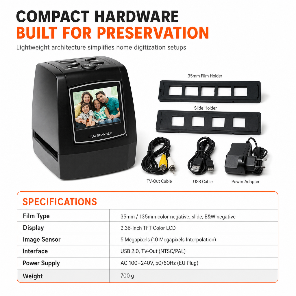 Portable 35mm 135mm Film Scanner with 2.36 Inch LCD Screen for Negatives and Slides