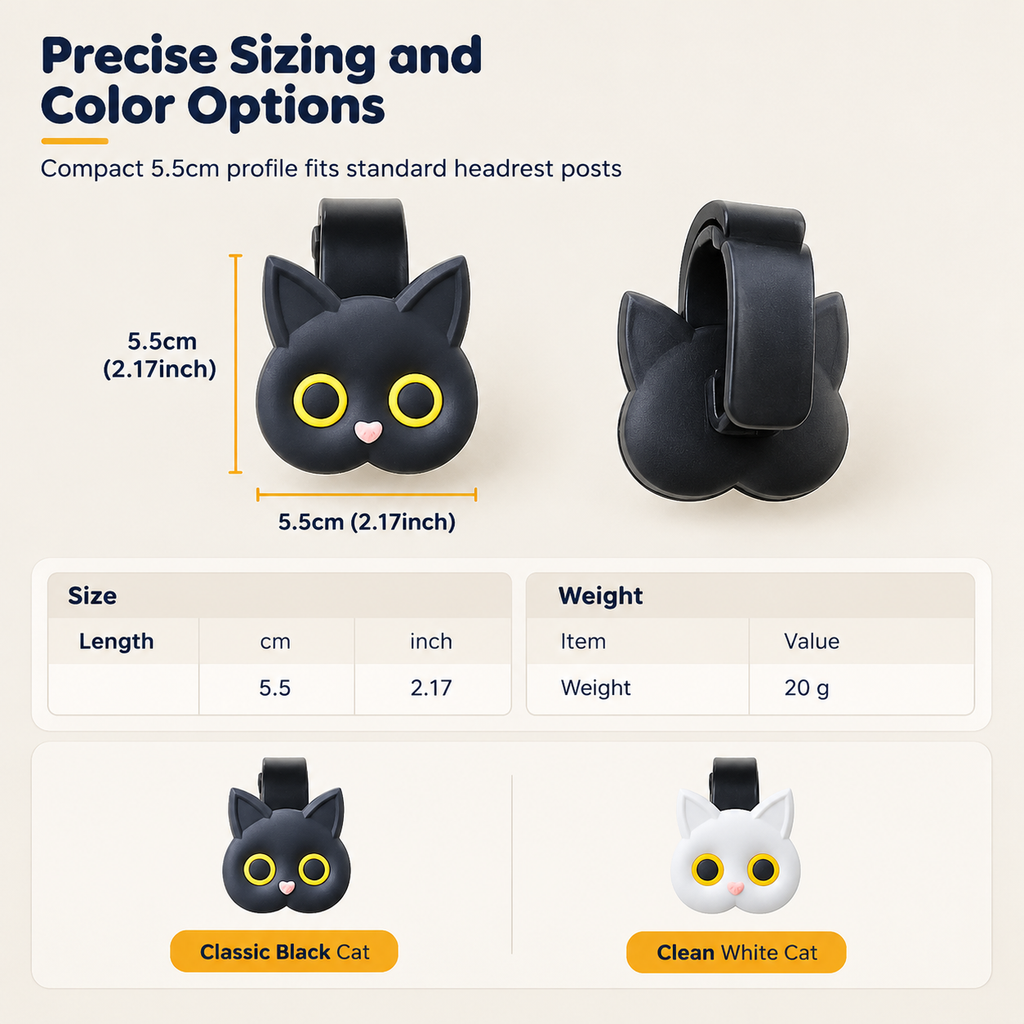 📢📢Buy 1 Get Free 1 !! ⏰Car Headrest Hook: Cat Design, Heavy-Duty Bag Hanger, Universal Fit, No Tools