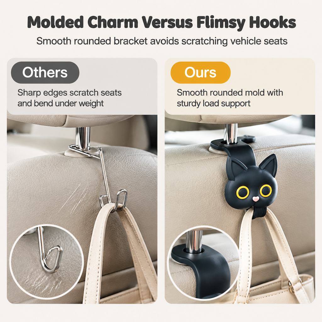 📢📢Buy 1 Get Free 1 !! ⏰Car Headrest Hook: Cat Design, Heavy-Duty Bag Hanger, Universal Fit, No Tools