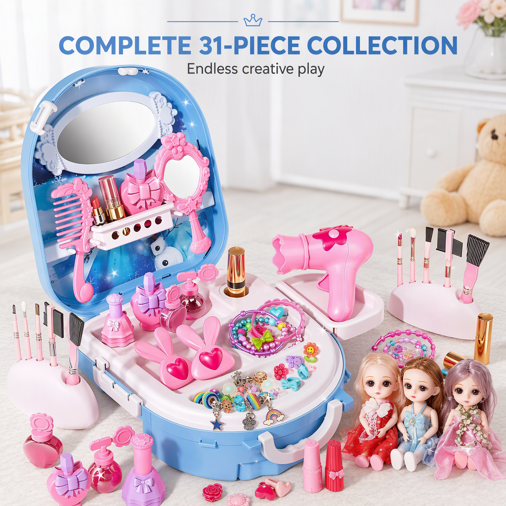 👑💖🎀Girls Vanity Toy Set with Dolls and Beauty Accessories