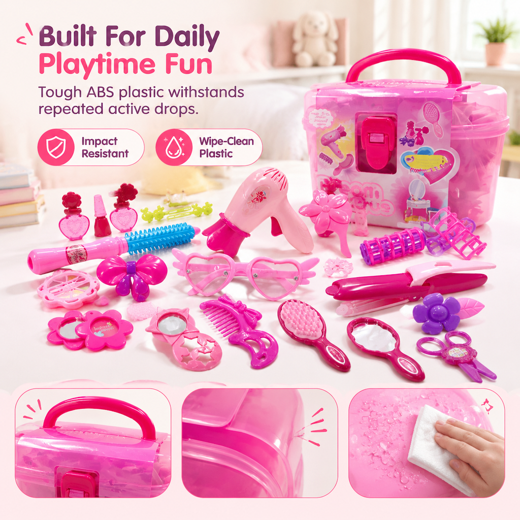 📢📢 50% OFF🎨Kids Hair Salon Pretend Play Set – Toy Hair Dryer & Beauty Accessories for Creative Role Play