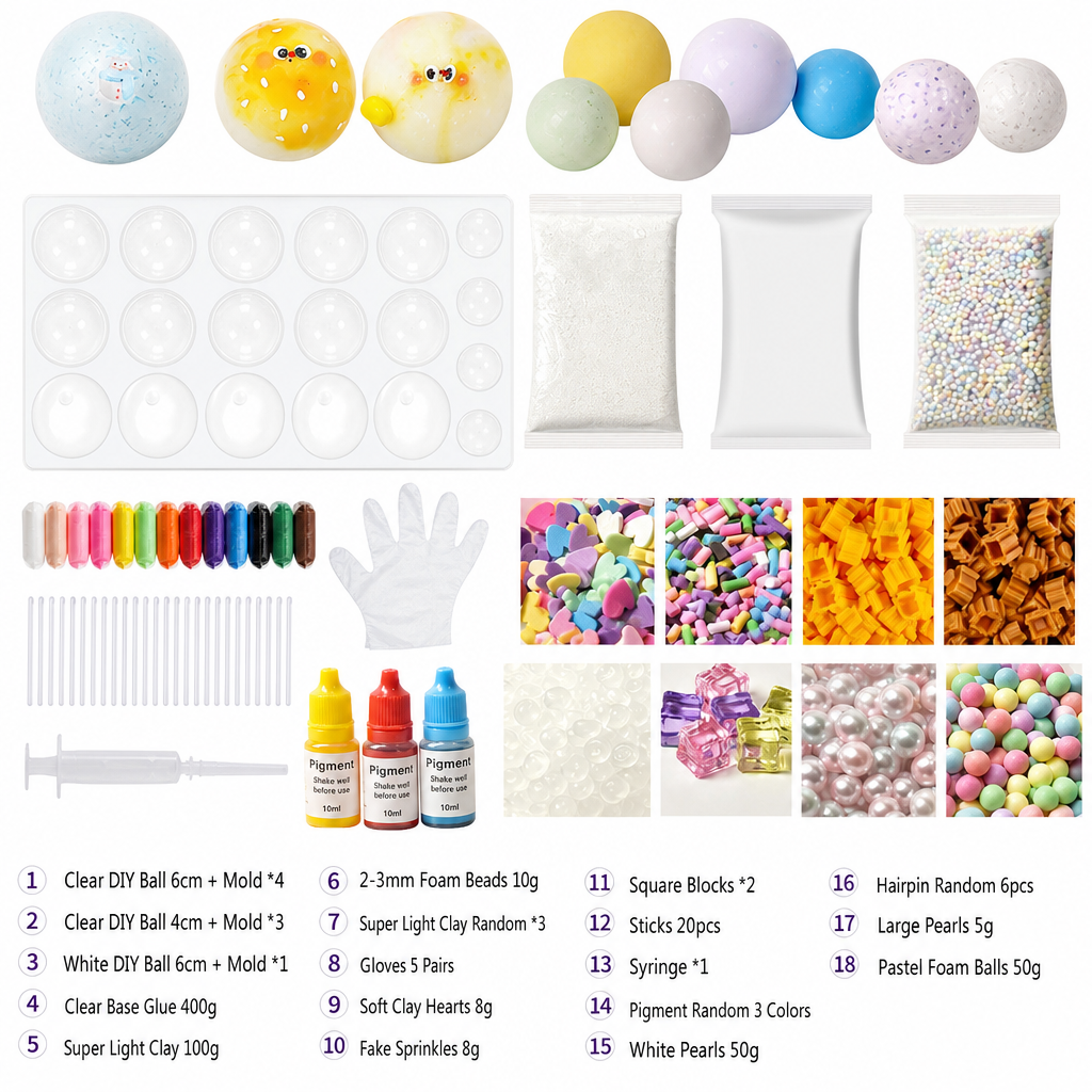 DIY Clay Squeeze Ball Craft Kit Slow Stress Relief Handmade Toy Set for Kids