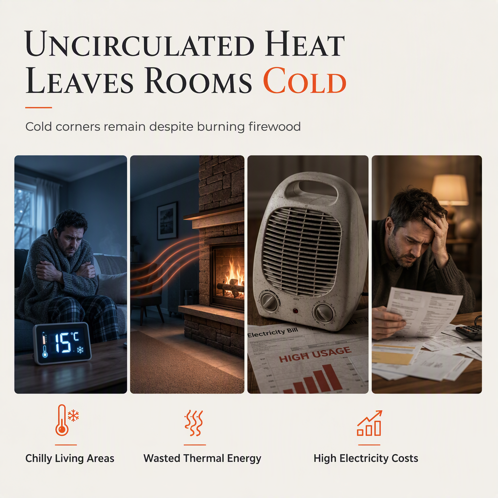 Heat Powered Fireplace Fan with 6 Trapezoidal Base and Thermometer