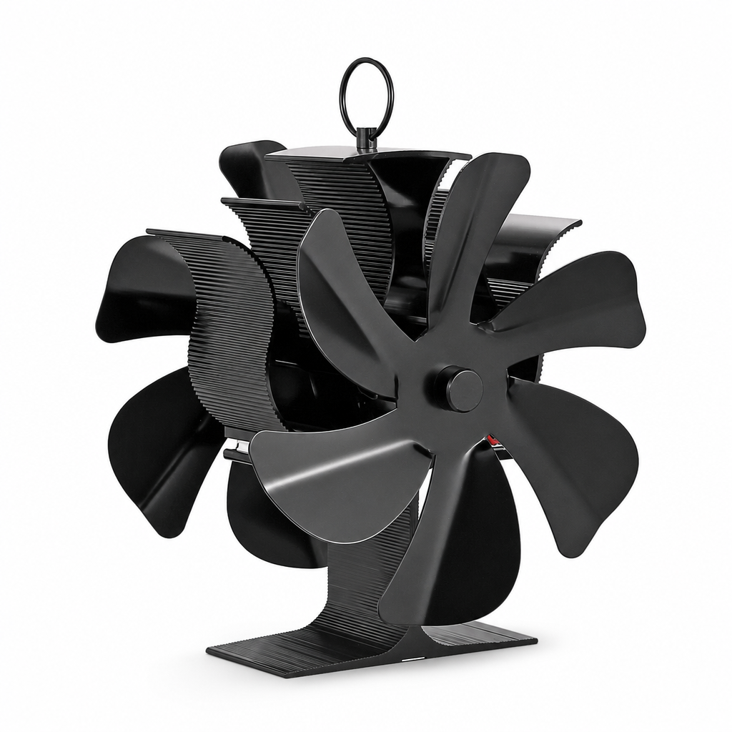 Heat Powered Fireplace Fan with 6 Trapezoidal Base and Thermometer