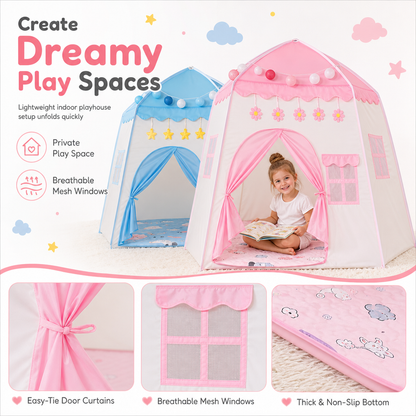 🏰💖✨Kids Indoor Play Tent Princess Castle Secret Base Bed Tent Playhouse for Toddlers