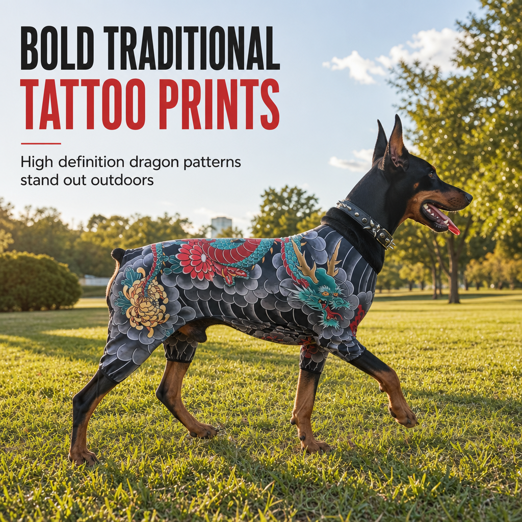Funny Tattoo Print Pet Bodysuit Four-Legged All Season Jumpsuit for Cats and Dogs