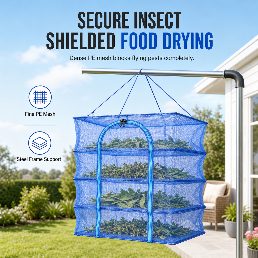 Multi Layer Foldable Hanging Mesh Drying Net Cage with Hook Thickened Nylon Mosquito and Fly Proof