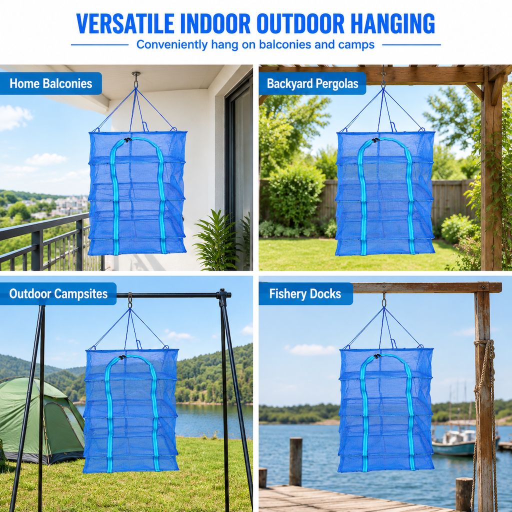 Multi Layer Foldable Hanging Mesh Drying Net Cage with Hook Thickened Nylon Mosquito and Fly Proof