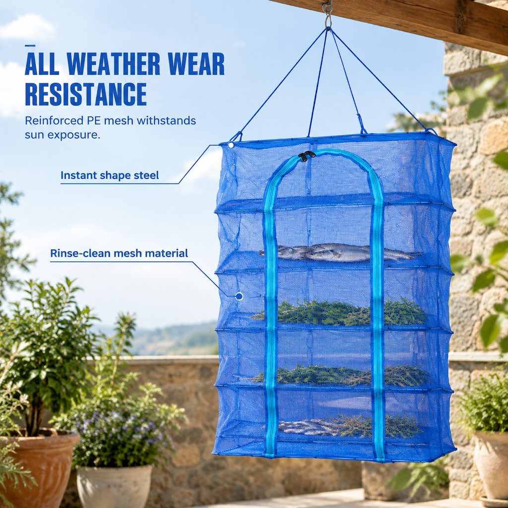 Multi Layer Foldable Hanging Mesh Drying Net Cage with Hook Thickened Nylon Mosquito and Fly Proof