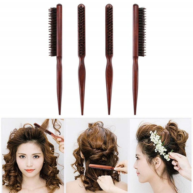 📢📢 50% OFF💁 Bristle Styling Brush – Wooden Rat-Tail Handle for Precise Parting, Smoothing & Root Volume