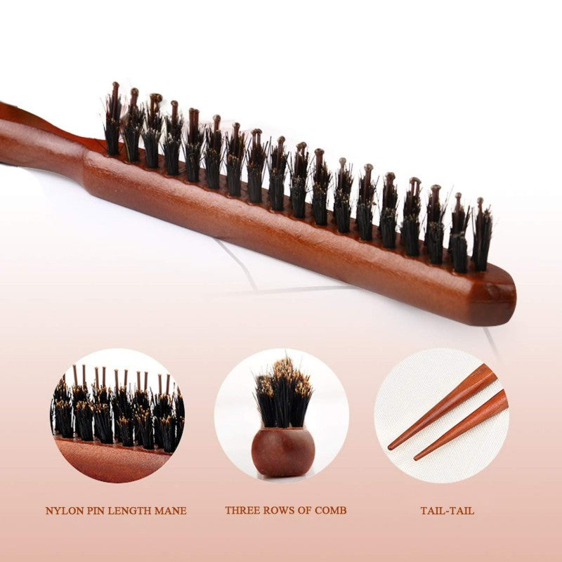 📢📢 50% OFF💁 Bristle Styling Brush – Wooden Rat-Tail Handle for Precise Parting, Smoothing & Root Volume