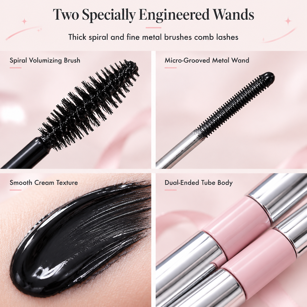 Double Ended Waterproof and Lash Primer for Lengthening Curling and Volumizing Smudge Proof Natural Eye Makeup