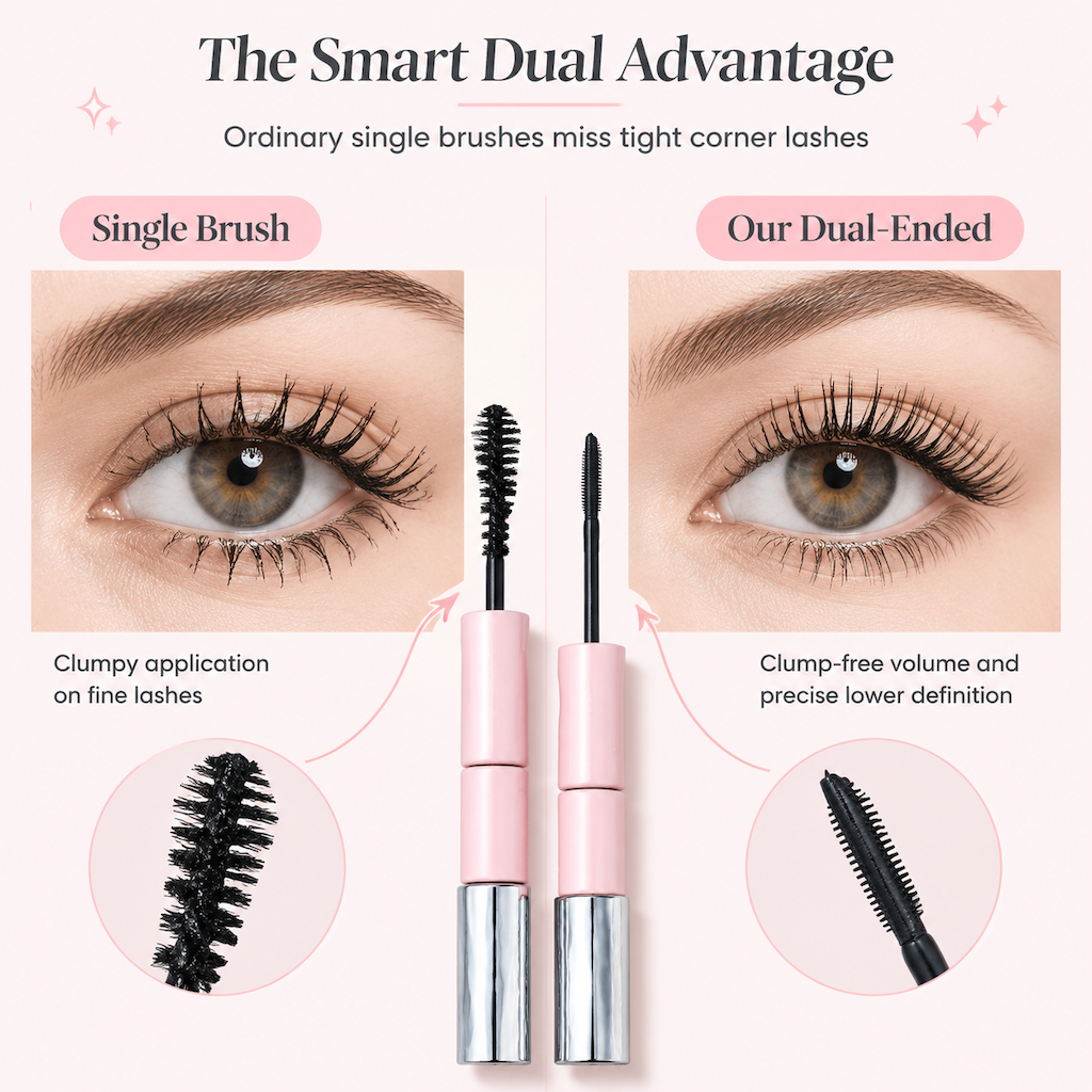 Double Ended Waterproof and Lash Primer for Lengthening Curling and Volumizing Smudge Proof Natural Eye Makeup