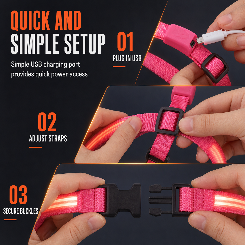 🥳2026 HOT SALE💞50K+ SOLD!✨ Adjustable LED Dog Harness Luminous Flashing Pet Chest Strap