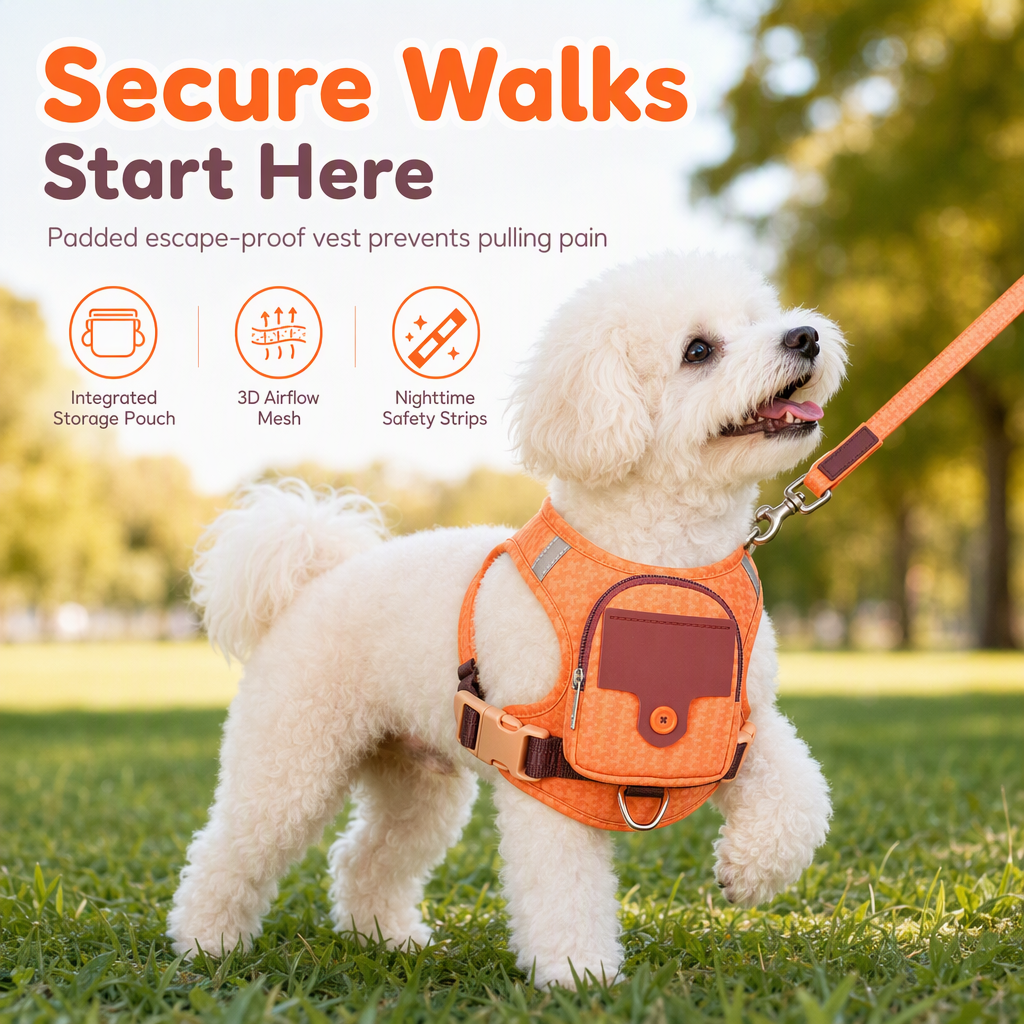 Escape Proof Dog Harness and Leash Set Vest Style Adjustable Chest Harness with 1.5m Leash for Small and Medium Dogs