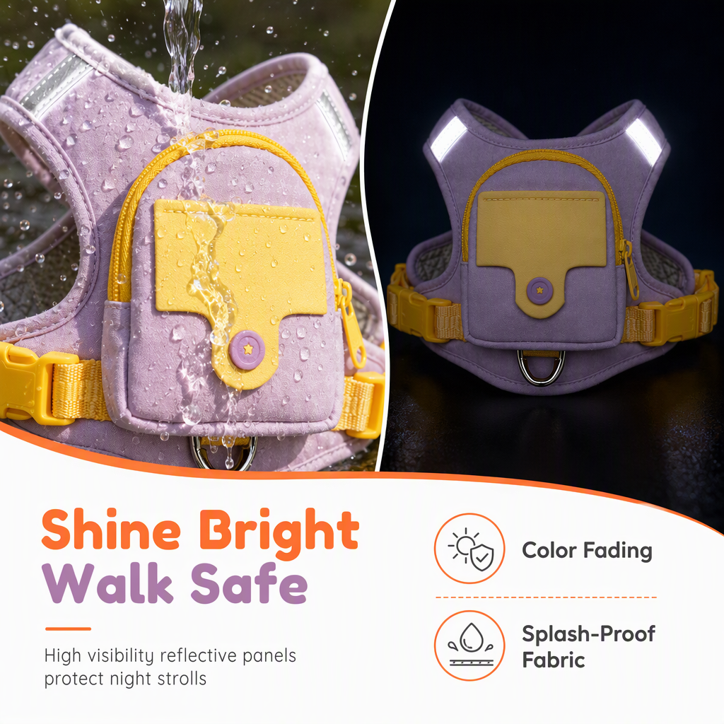 Escape Proof Dog Harness and Leash Set Vest Style Adjustable Chest Harness with 1.5m Leash for Small and Medium Dogs