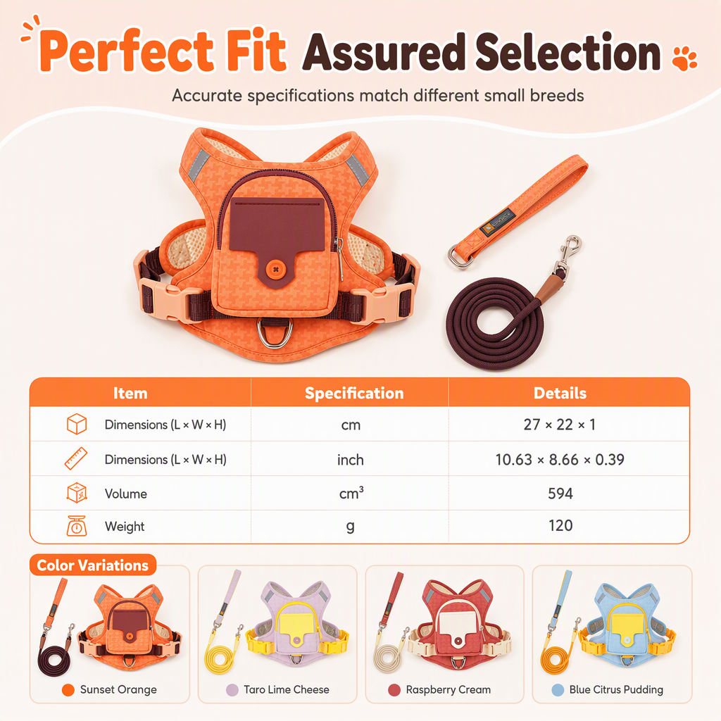 Escape Proof Dog Harness and Leash Set Vest Style Adjustable Chest Harness with 1.5m Leash for Small and Medium Dogs