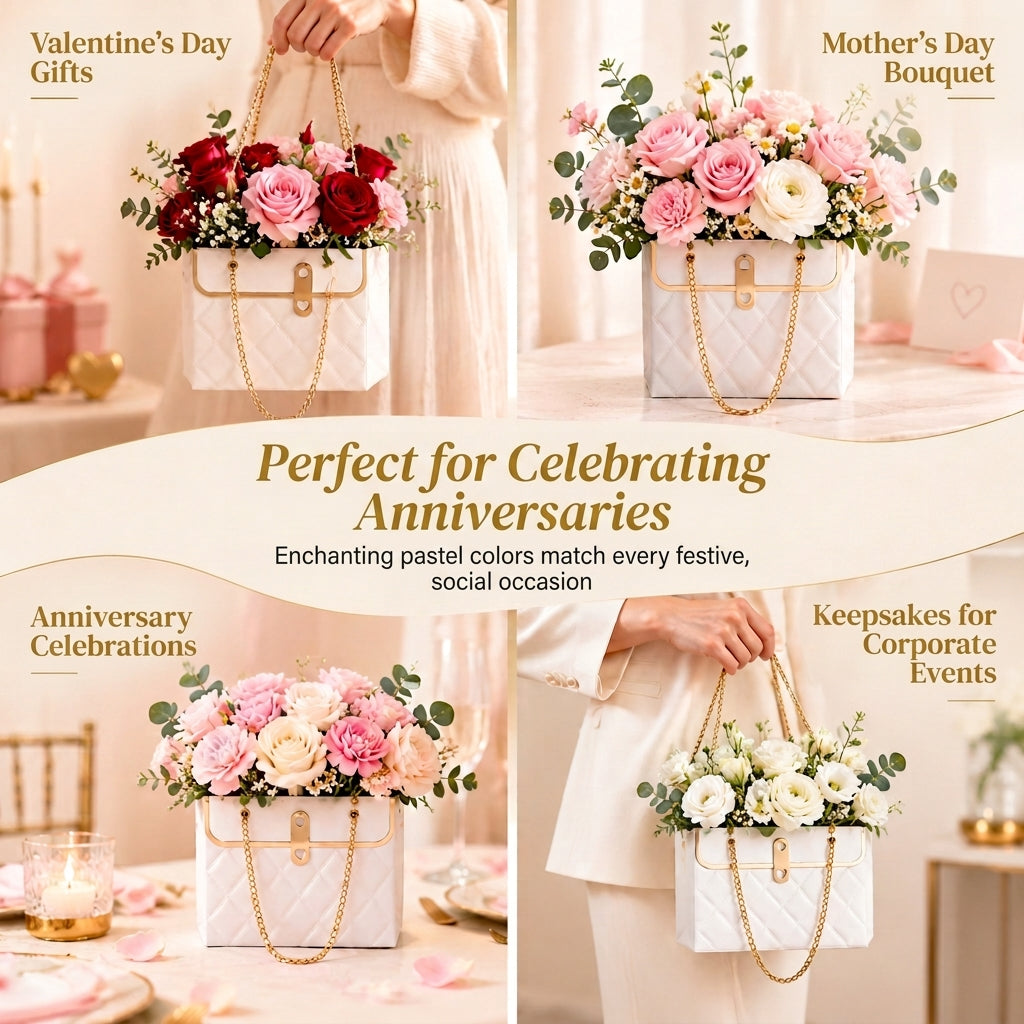 💐 LIMITED-TIME 50% OFF! ✨ Embossed Bouquet Gift Bag – Sturdy Cardboard, Chain Handle, Elegant Packaging 🎁