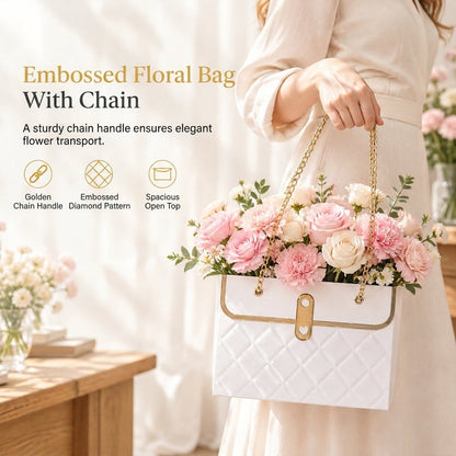 💐 LIMITED-TIME 50% OFF! ✨ Embossed Bouquet Gift Bag – Sturdy Cardboard, Chain Handle, Elegant Packaging 🎁