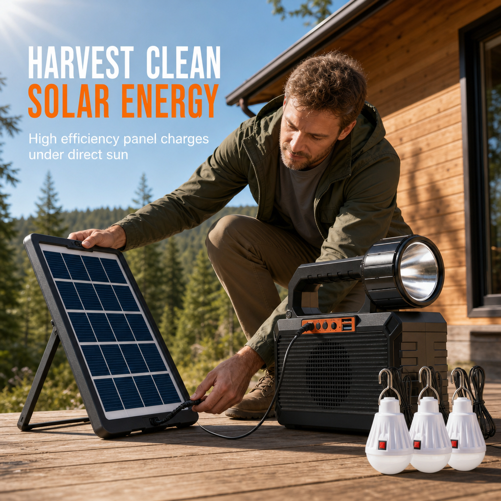Portable Solar Emergency Radio with Bluetooth Speaker Flashlight and 5V Charging
