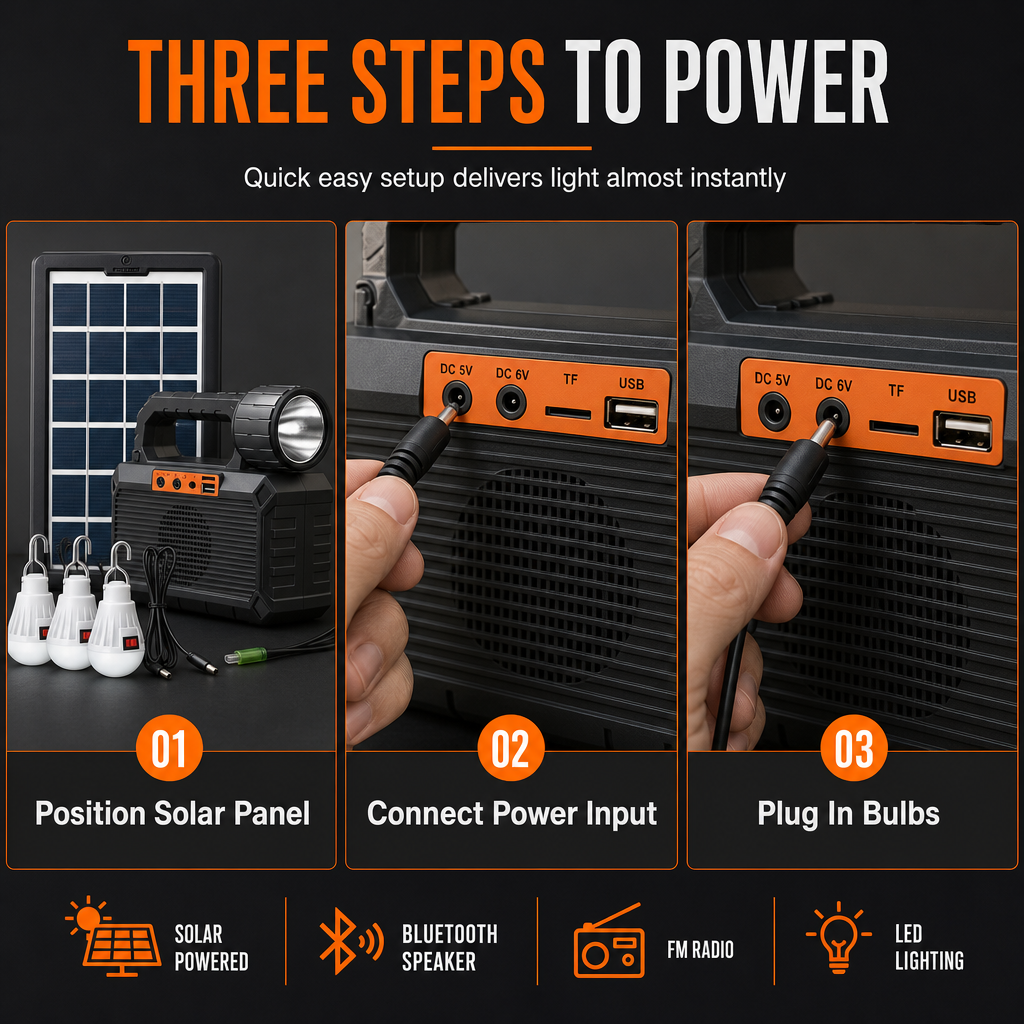 Portable Solar Emergency Radio with Bluetooth Speaker Flashlight and 5V Charging