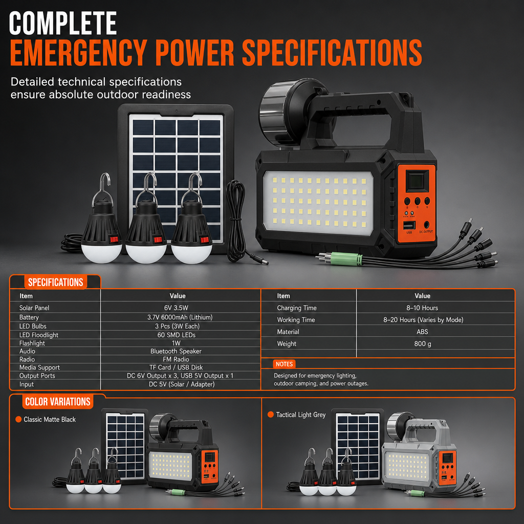 Portable Solar Emergency Radio with Bluetooth Speaker Flashlight and 5V Charging