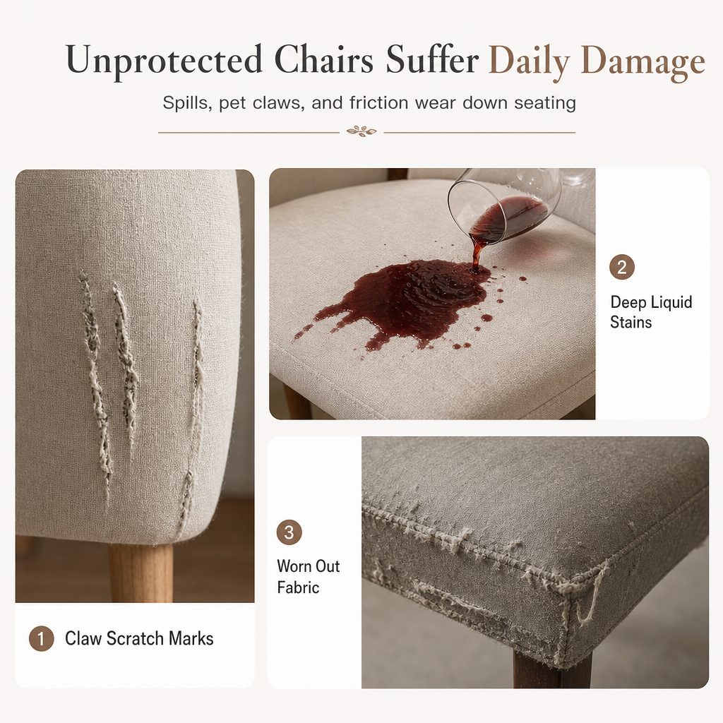 Waterproof Mid Back Dining Chair Slipcover with Pine Leaf Pattern Stain and Scratch Resistant Chair Protector