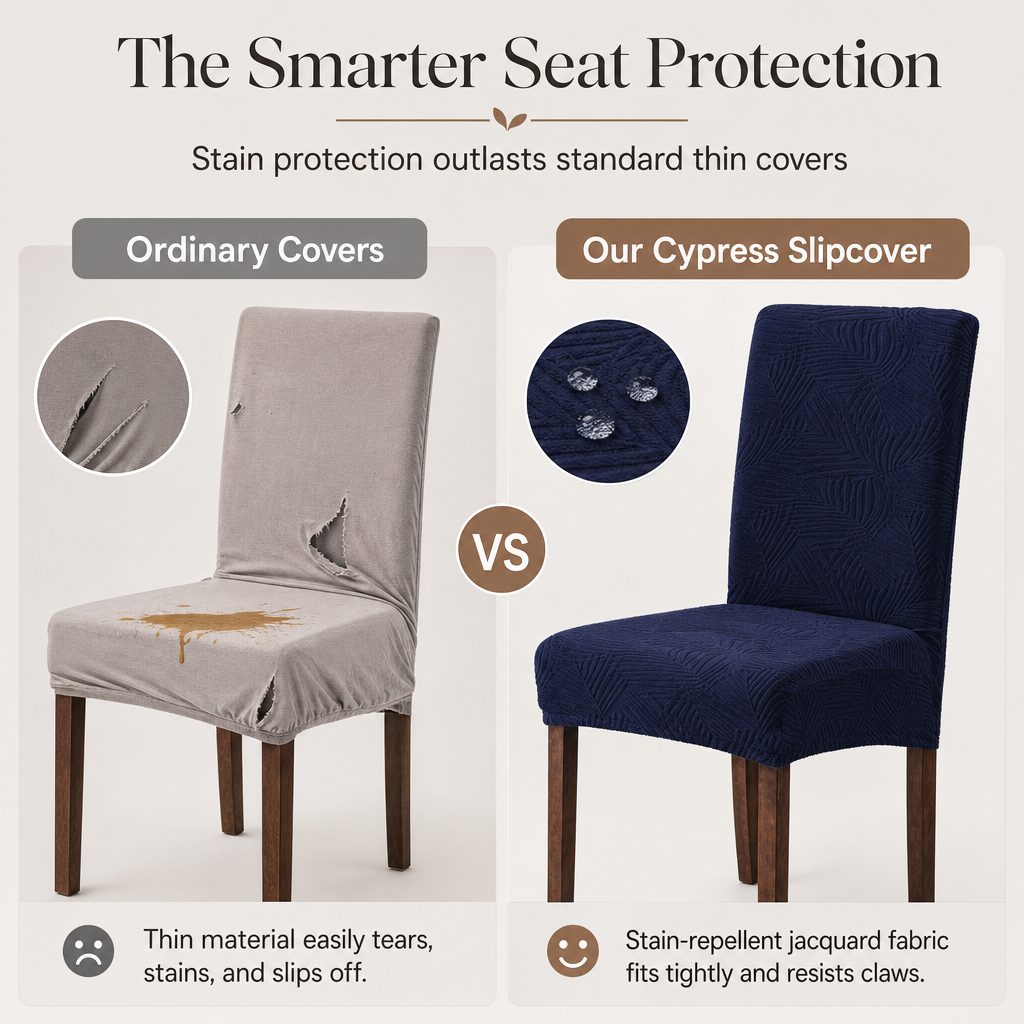 Waterproof Mid Back Dining Chair Slipcover with Pine Leaf Pattern Stain and Scratch Resistant Chair Protector