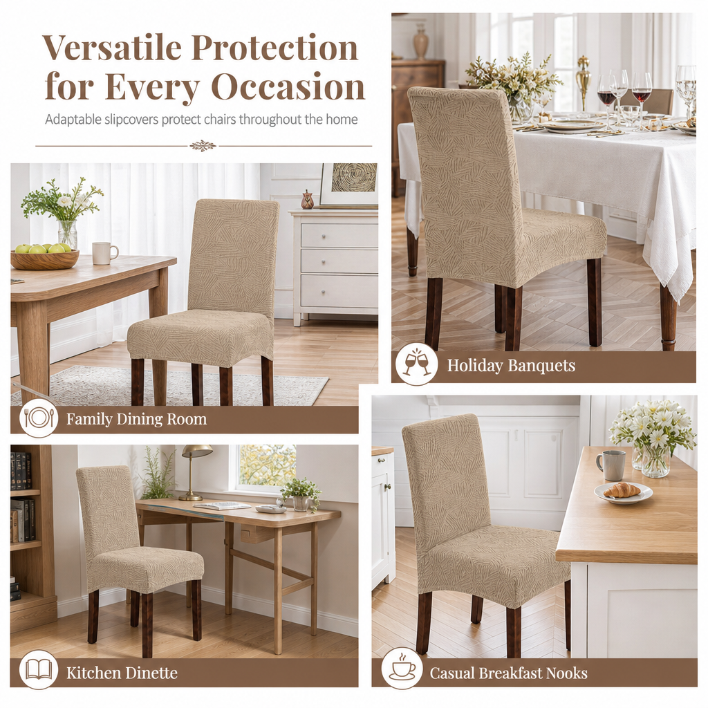 Waterproof Mid Back Dining Chair Slipcover with Pine Leaf Pattern Stain and Scratch Resistant Chair Protector