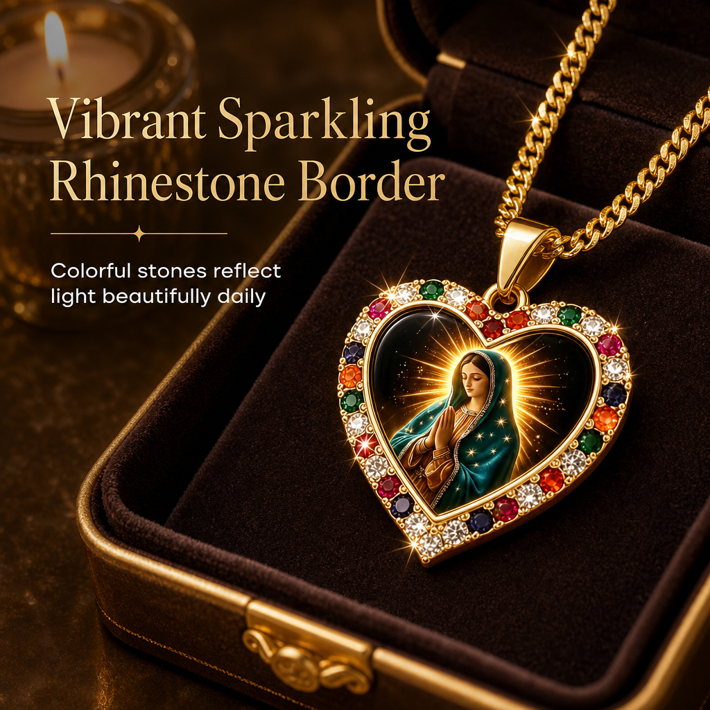 💖 50% OFF! ✨ Vintage Sacred Heart Virgin Mary Portrait Pendant Necklace – Finely Detailed Holy Cameo Graphic, Vibrant Sparkling Rhinestone Halo, Hypoallergenic Long-Lasting Luster & Comfortable Adjustable Chain – 1 Color 🌟