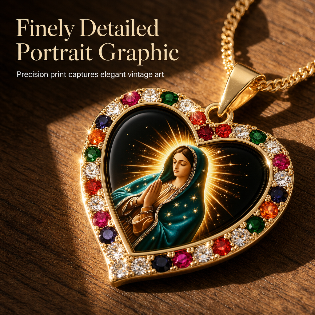 💖 50% OFF! ✨ Vintage Sacred Heart Virgin Mary Portrait Pendant Necklace – Finely Detailed Holy Cameo Graphic, Vibrant Sparkling Rhinestone Halo, Hypoallergenic Long-Lasting Luster & Comfortable Adjustable Chain – 1 Color 🌟