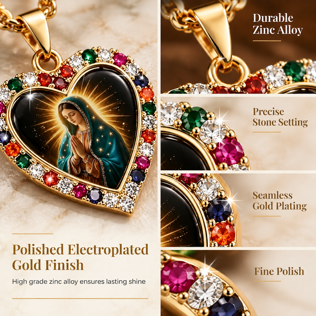 💖 50% OFF! ✨ Vintage Sacred Heart Virgin Mary Portrait Pendant Necklace – Finely Detailed Holy Cameo Graphic, Vibrant Sparkling Rhinestone Halo, Hypoallergenic Long-Lasting Luster & Comfortable Adjustable Chain – 1 Color 🌟