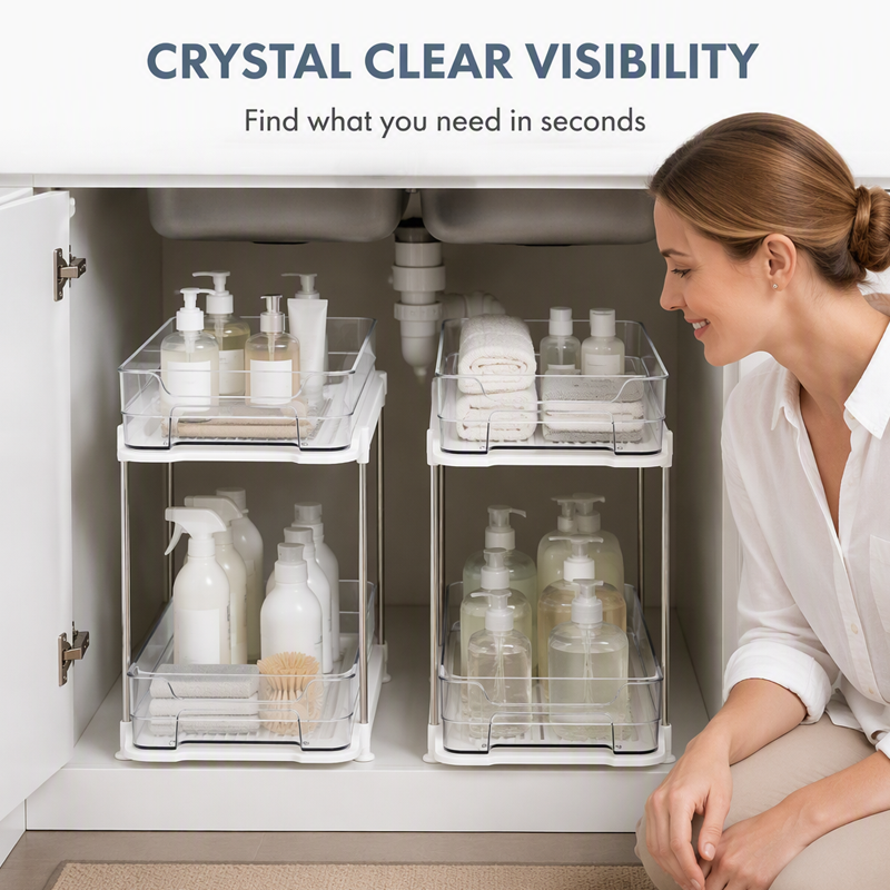 🔥50% OFF!!📢🚰 Multi-Tier Under-Sink Organiser – Maximise Cabinet Space & Keep Cleaning Essentials Tidy ✨