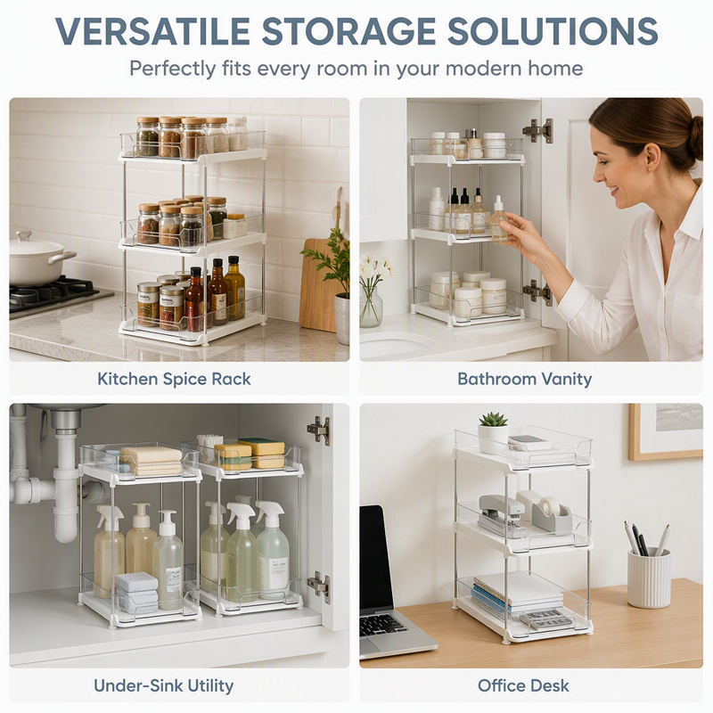 🔥50% OFF!!📢🚰 Multi-Tier Under-Sink Organiser – Maximise Cabinet Space & Keep Cleaning Essentials Tidy ✨